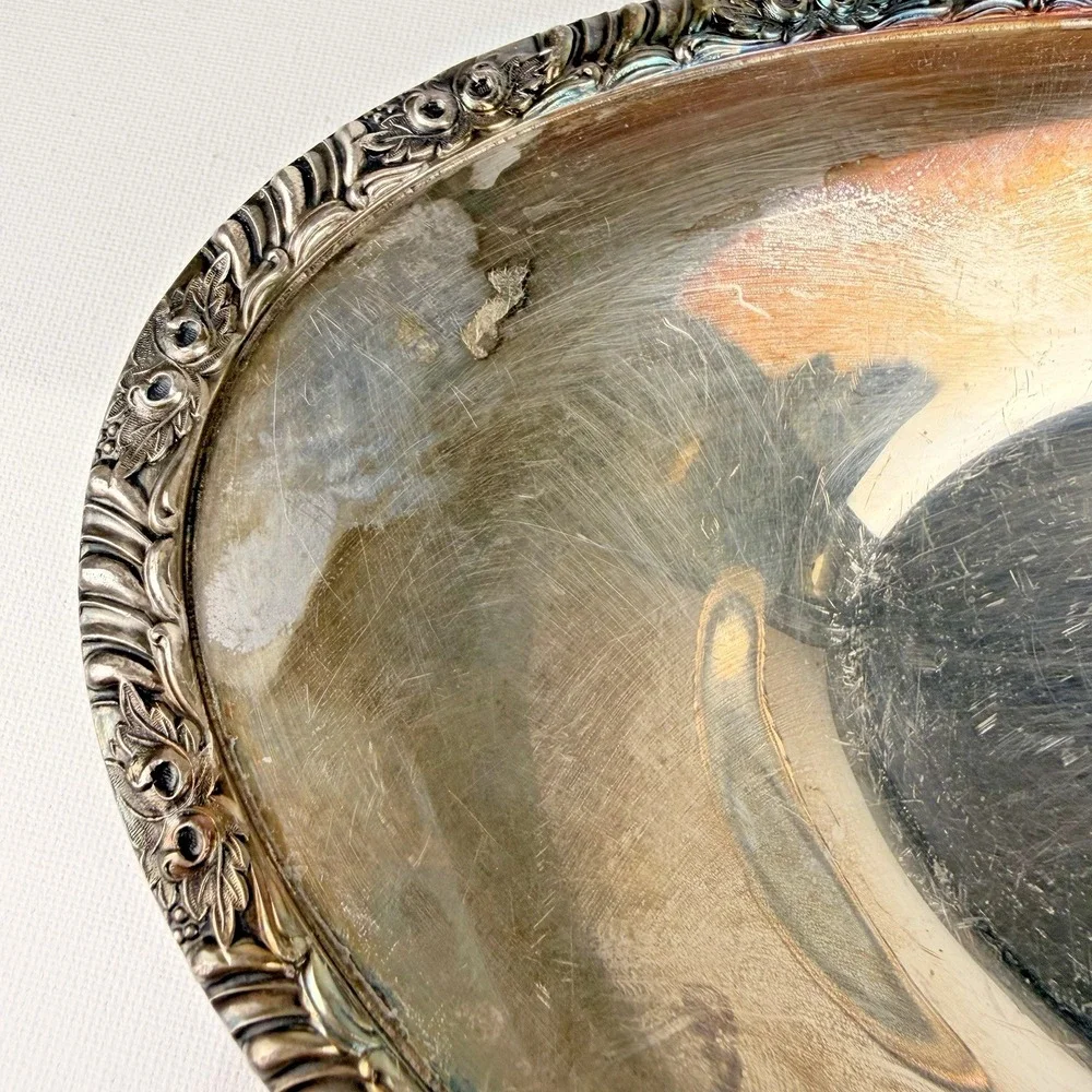 Vintage Silver Plated‎ Oval Serving Tray Rose Rim Victorian Style 13